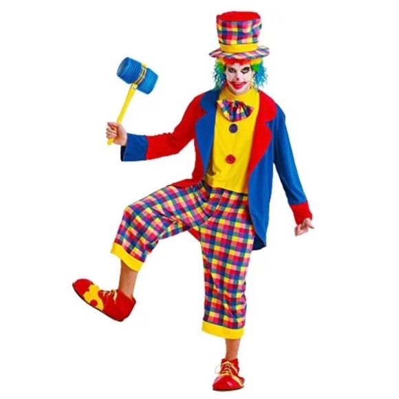 Creepy Clown Adult Halloween Party Cosplay Costume Hat One Piece Mens Medium NWT - Picture 1 of 5